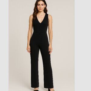 FUZZI Jumpsuit Black V-Neck Sleeveless Flared Leg Stretch Knit Size Medium